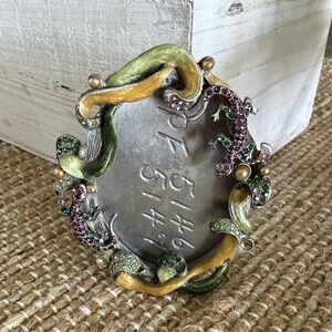 Jay Strongwater enamel Ornate Jeweled Gilded Lizard Frame - Green & Gold Accents
